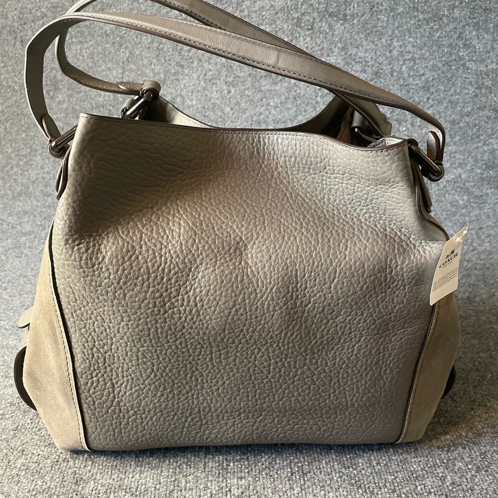 Coach Gray Leather Shoulder Bag with Pebbled Texture